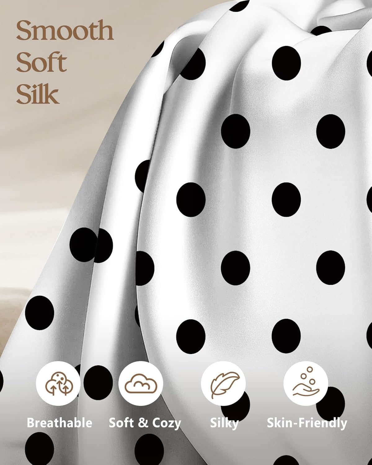 image:imageMiss Adola Silk Pillowcase 2 Pack Cute Pillow Cases 20 x 26 Standard Size Set of 2 for Hair and Skin Smooth Soft Breathable with Hidden Zipper Cooling Pillow Covers for Sleeping Mushroom BushesWhite Black Dot