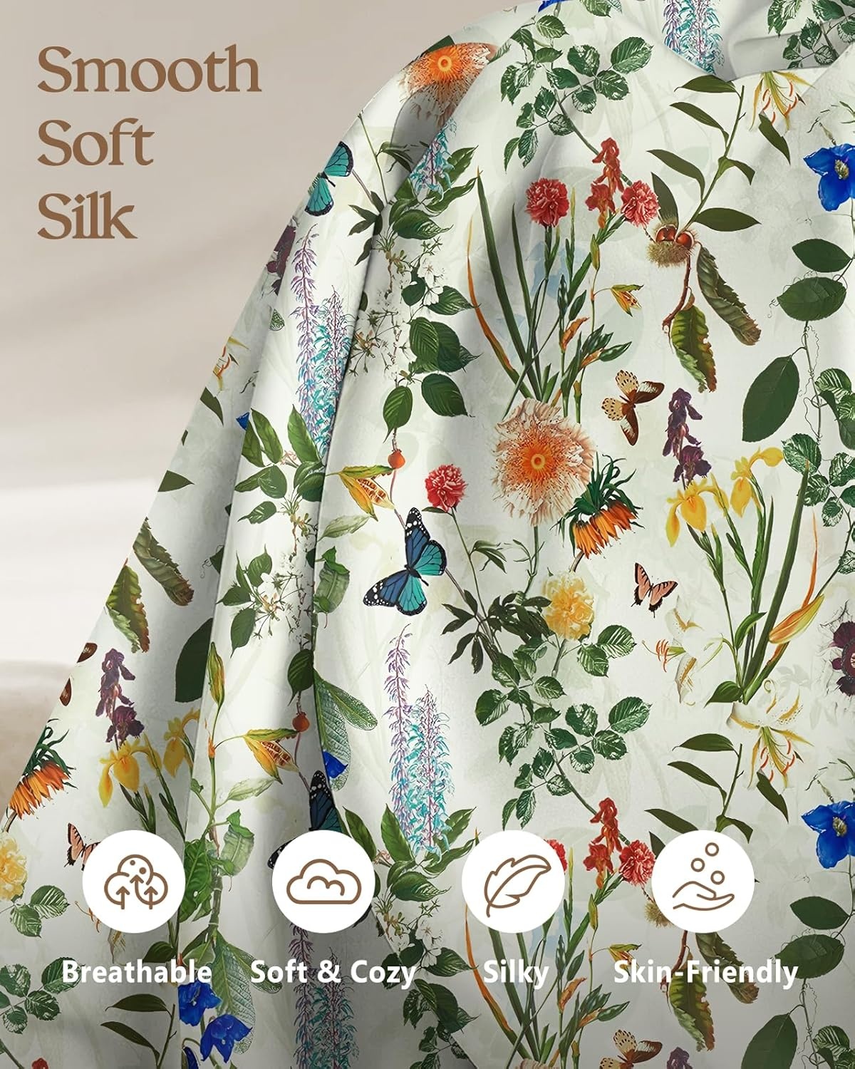 image:imageMiss Adola Silk Pillowcase 2 Pack Cute Pillow Cases 20 x 26 Standard Size Set of 2 for Hair and Skin Smooth Soft Breathable with Hidden Zipper Cooling Pillow Covers for Sleeping Mushroom BushesButterfly Plant