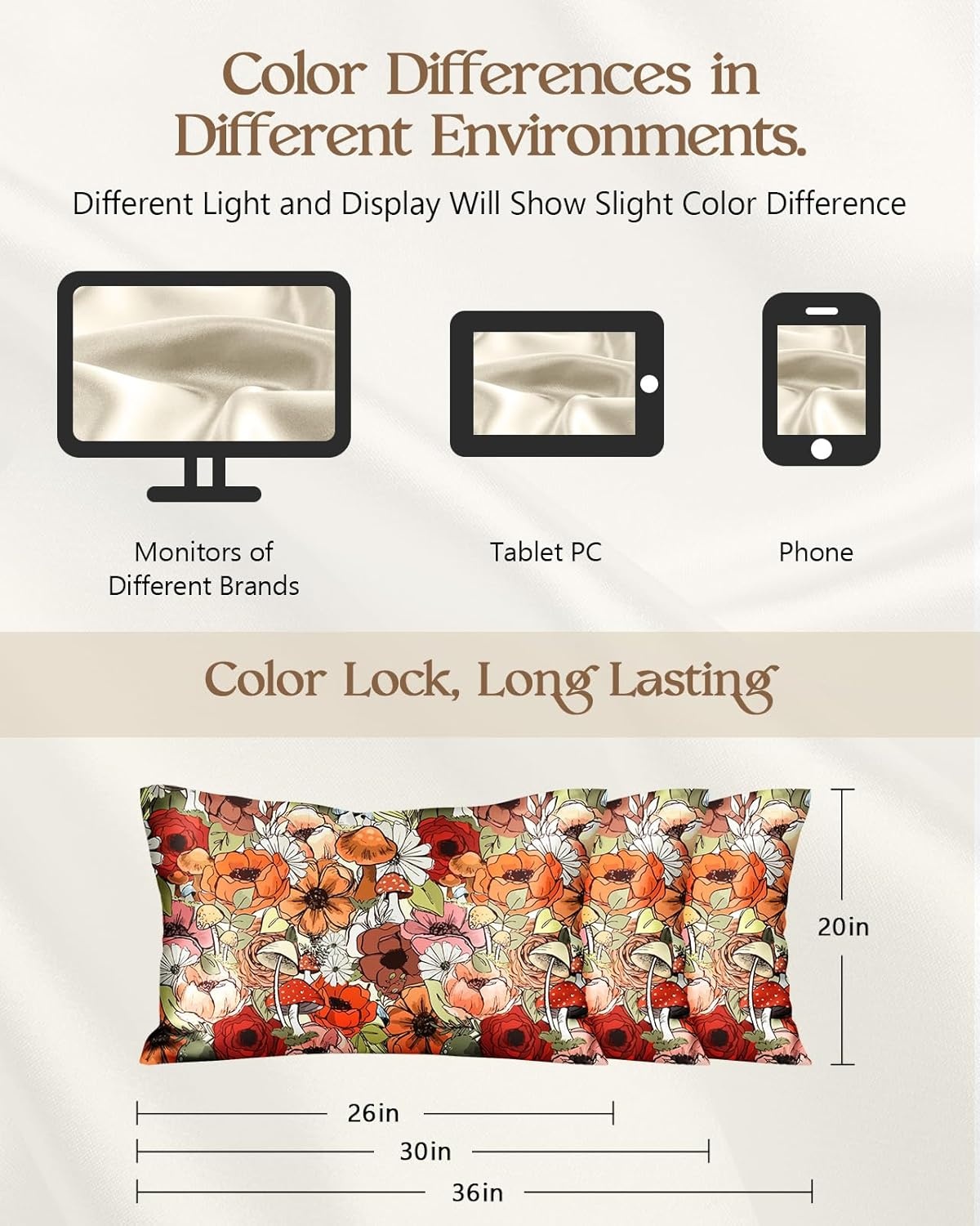 image:imageMiss Adola Silk Pillowcase 2 Pack Cute Pillow Cases 20 x 26 Standard Size Set of 2 for Hair and Skin Smooth Soft Breathable with Hidden Zipper Cooling Pillow Covers for Sleeping Mushroom BushesMushroom Bushes