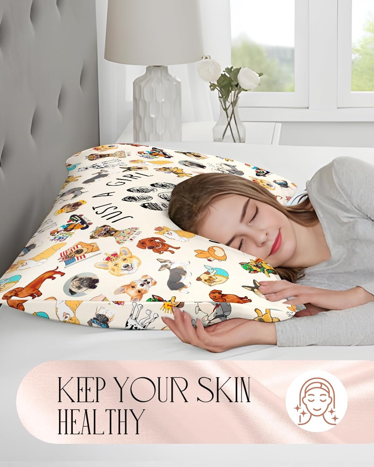 image:imageMiss Adola Silk Pillowcase 2 Pack Cute Pillow Cases 20 x 26 Standard Size Set of 2 for Hair and Skin Smooth Soft Breathable with Hidden Zipper Cooling Pillow Covers for Sleeping Mushroom BushesLittle Puppy