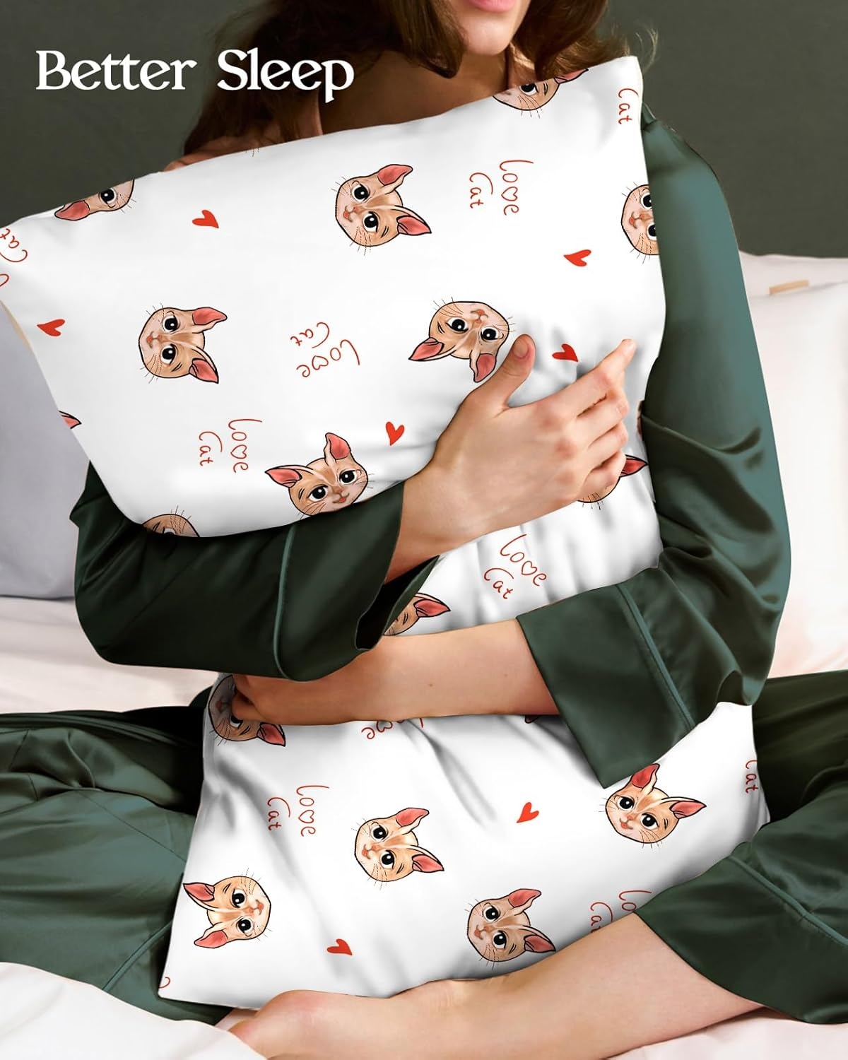 image:imageMiss Adola Silk Pillowcase 2 Pack Cute Pillow Cases 20 x 26 Standard Size Set of 2 for Hair and Skin Smooth Soft Breathable with Hidden Zipper Cooling Pillow Covers for Sleeping Mushroom BushesLove Cat