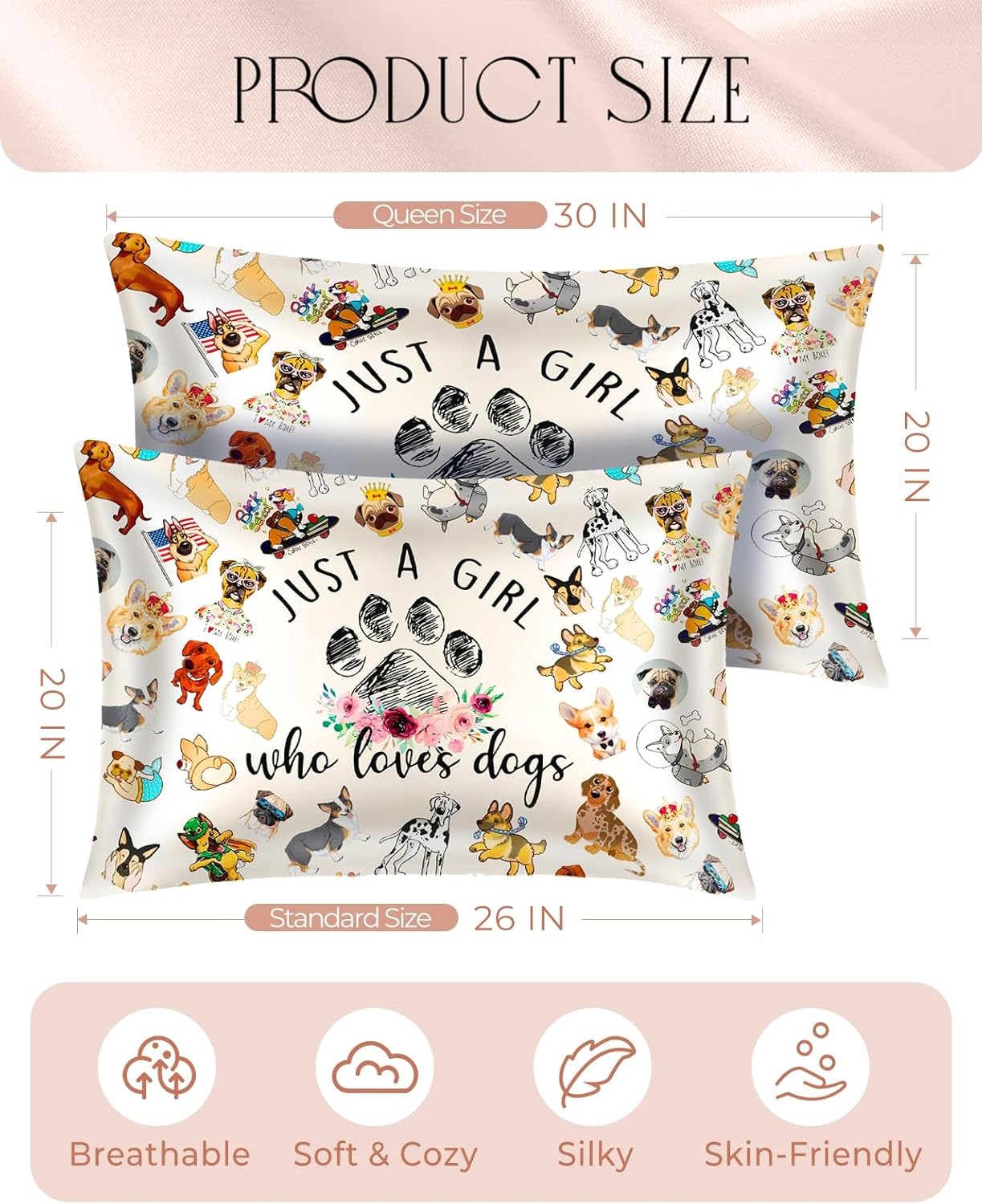 image:imageMiss Adola Silk Pillowcase 2 Pack Cute Pillow Cases 20 x 26 Standard Size Set of 2 for Hair and Skin Smooth Soft Breathable with Hidden Zipper Cooling Pillow Covers for Sleeping Mushroom BushesLittle Puppy