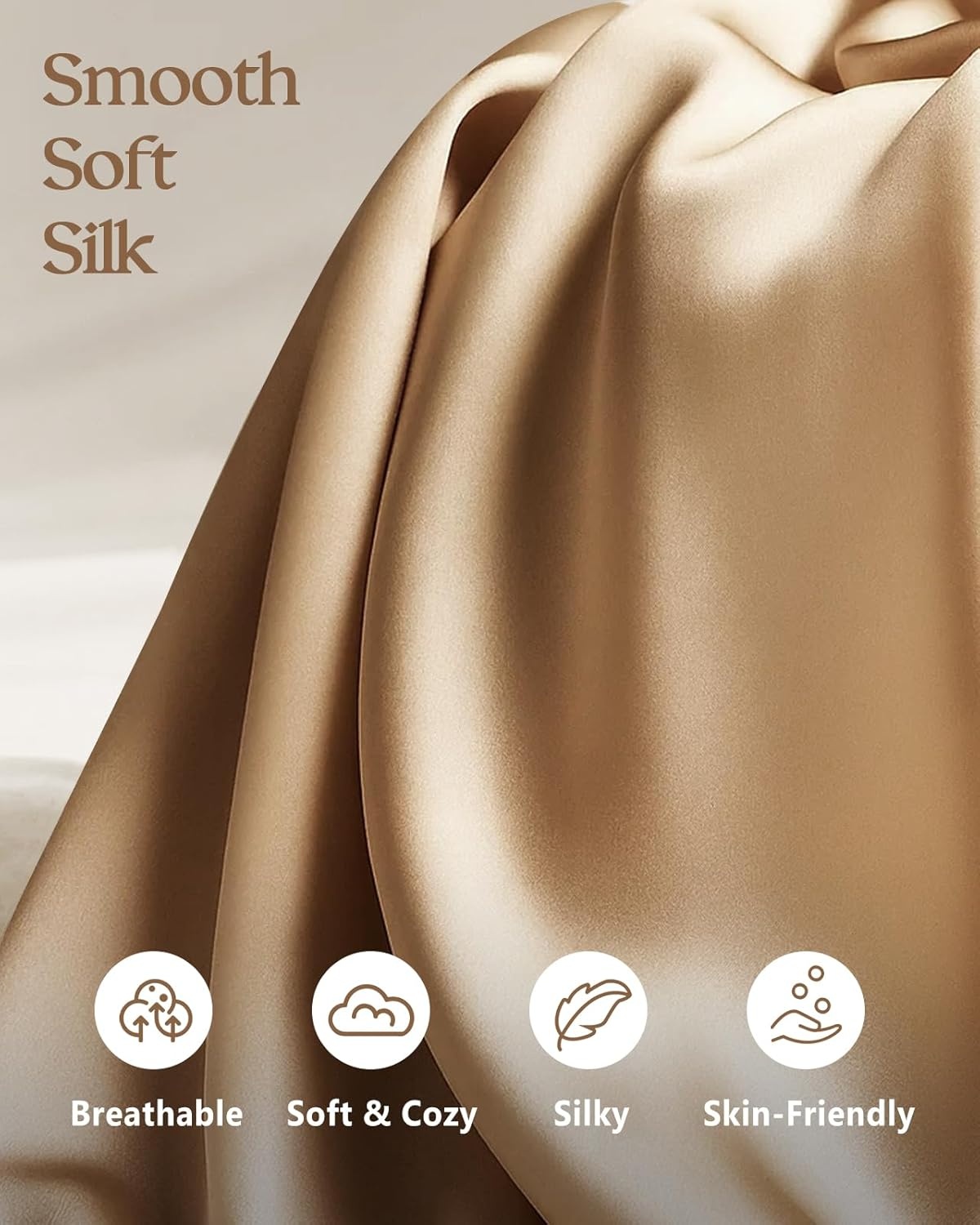 image:imageMiss Adola Silk Pillowcase 2 Pack Pillow Cases Standard Set of 2 Size 20 x 26 for Hair and Skin Smooth Soft Breathable with Hidden Zipper Cooling Pillow Covers for Sleeping Women BlackChampagne