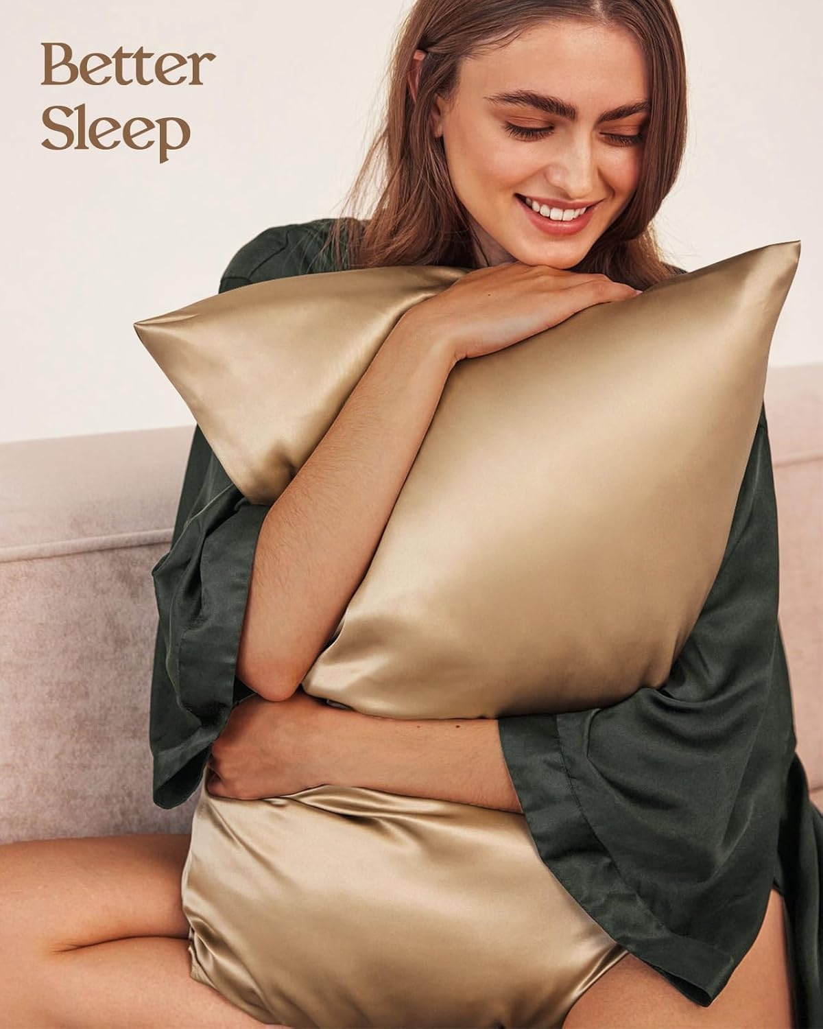 image:imageMiss Adola Silk Pillowcase 2 Pack Pillow Cases Standard Set of 2 Size 20 x 26 for Hair and Skin Smooth Soft Breathable with Hidden Zipper Cooling Pillow Covers for Sleeping Women BlackChampagne
