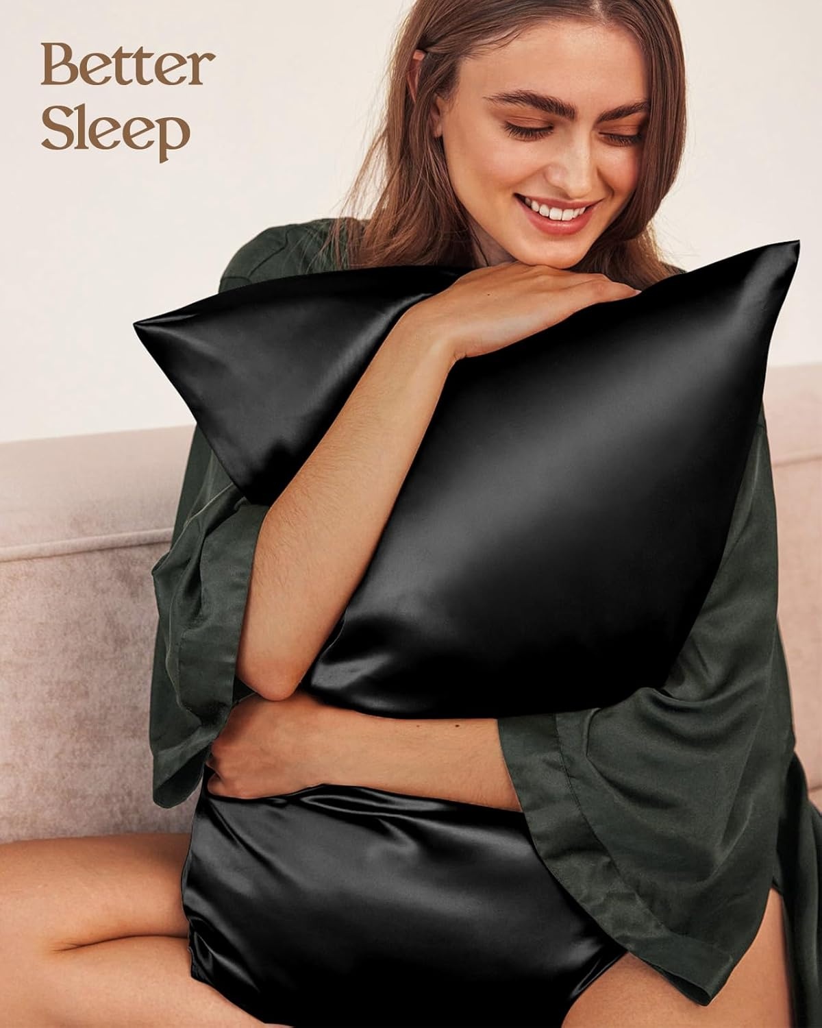 image:imageMiss Adola Silk Pillowcase 2 Pack Pillow Cases Standard Set of 2 Size 20 x 26 for Hair and Skin Smooth Soft Breathable with Hidden Zipper Cooling Pillow Covers for Sleeping Women BlackBlack