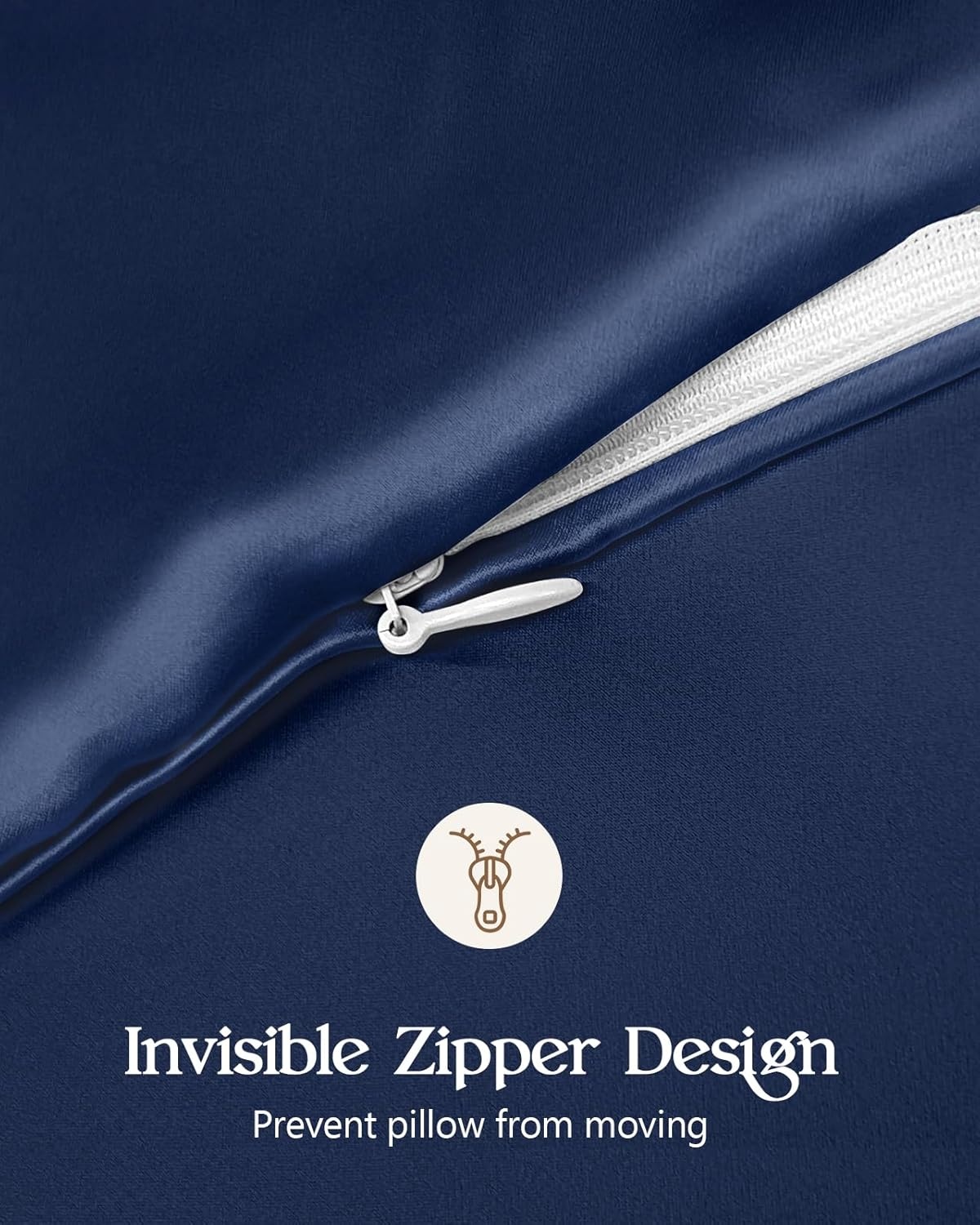 image:imageMiss Adola Silk Pillowcase 2 Pack Pillow Cases Standard Set of 2 Size 20 x 26 for Hair and Skin Smooth Soft Breathable with Hidden Zipper Cooling Pillow Covers for Sleeping Women BlackNavy Blue