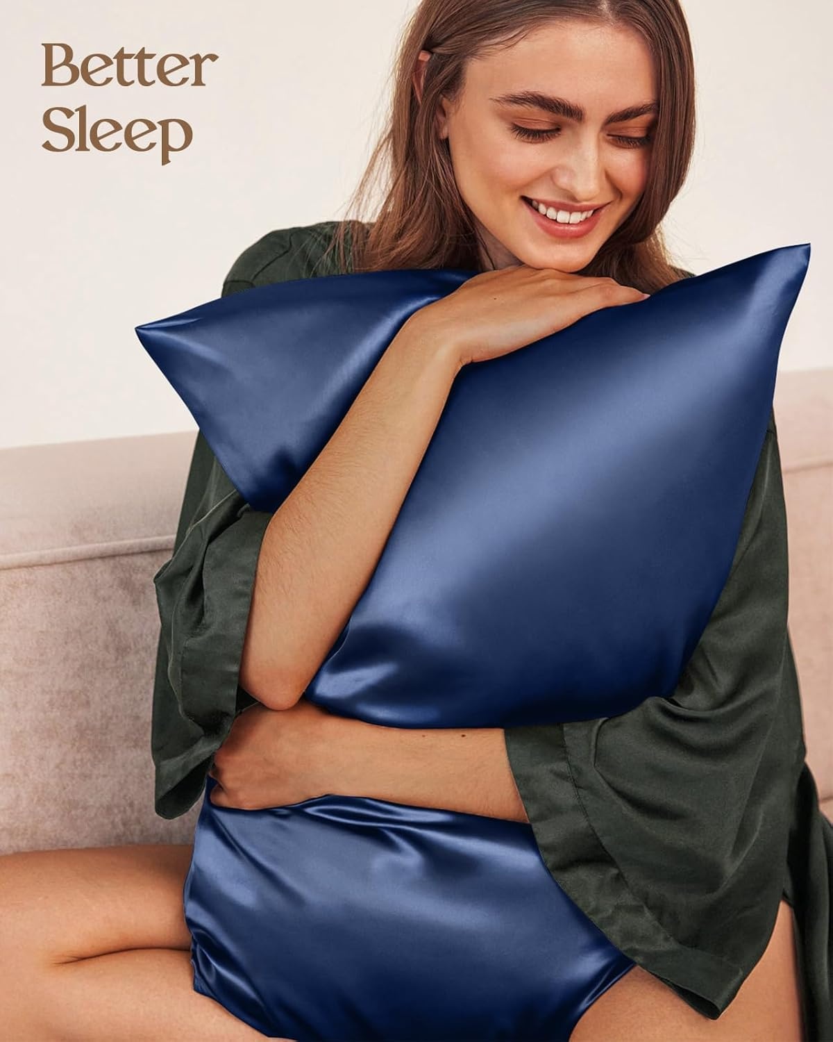 image:imageMiss Adola Silk Pillowcase 2 Pack Pillow Cases Standard Set of 2 Size 20 x 26 for Hair and Skin Smooth Soft Breathable with Hidden Zipper Cooling Pillow Covers for Sleeping Women BlackNavy Blue