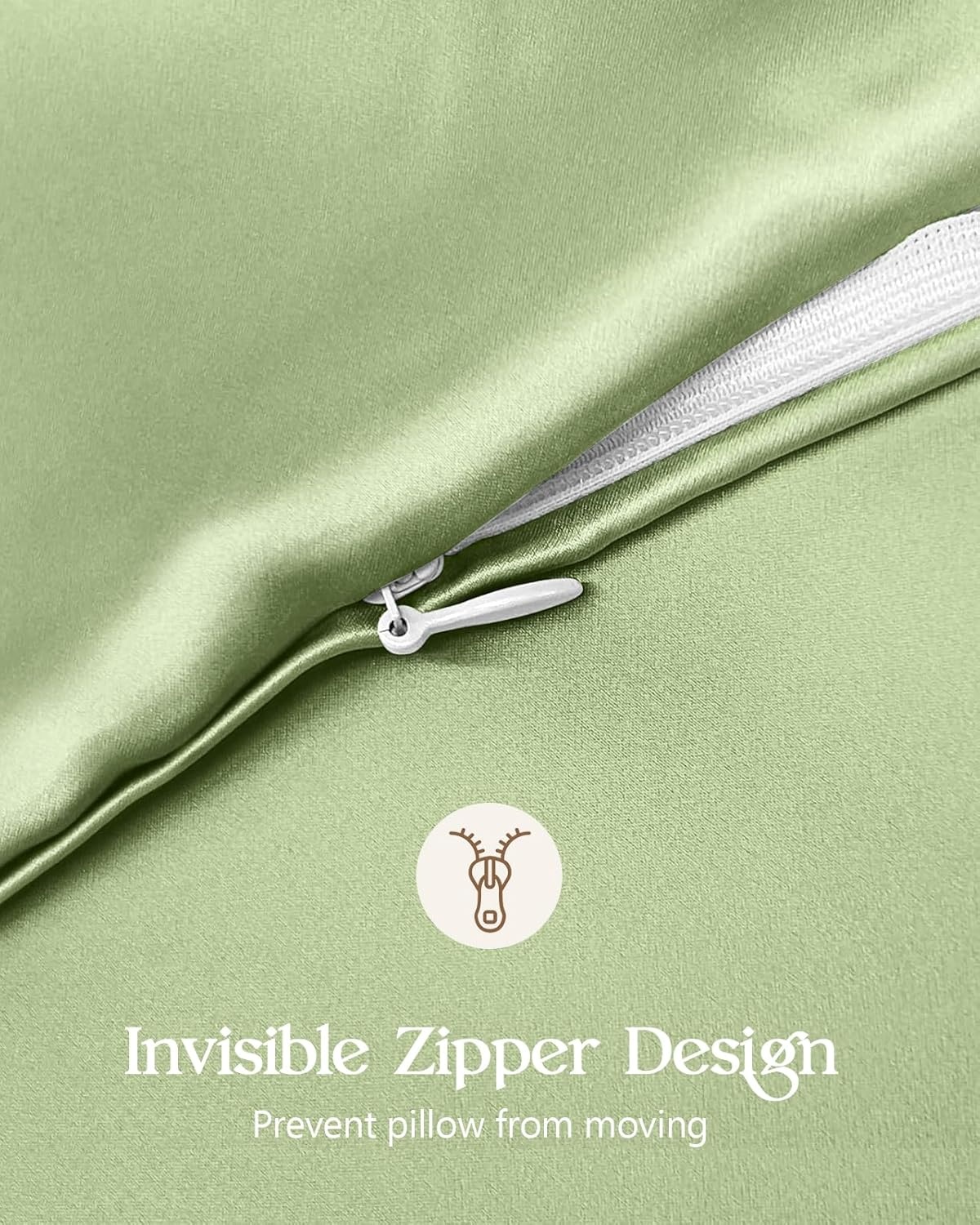 image:imageMiss Adola Silk Pillowcase 2 Pack Pillow Cases Standard Set of 2 Size 20 x 26 for Hair and Skin Smooth Soft Breathable with Hidden Zipper Cooling Pillow Covers for Sleeping Women BeigeLight Green
