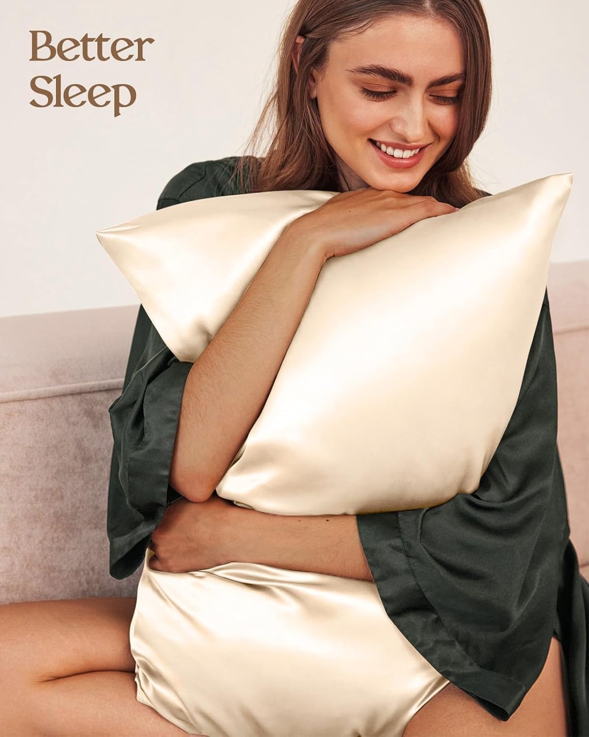 image:imageMiss Adola Silk Pillowcase 2 Pack Pillow Cases Standard Set of 2 Size 20 x 26 for Hair and Skin Smooth Soft Breathable with Hidden Zipper Cooling Pillow Covers for Sleeping Women BlackBeige