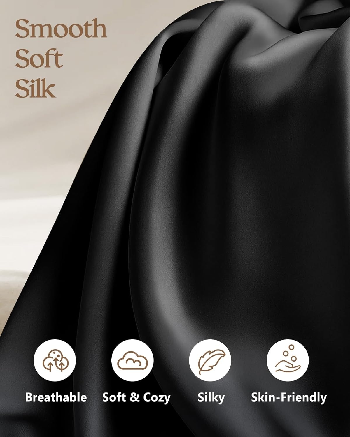 image:imageMiss Adola Silk Pillowcase 2 Pack Pillow Cases Standard Set of 2 Size 20 x 26 for Hair and Skin Smooth Soft Breathable with Hidden Zipper Cooling Pillow Covers for Sleeping Women BlackBlack