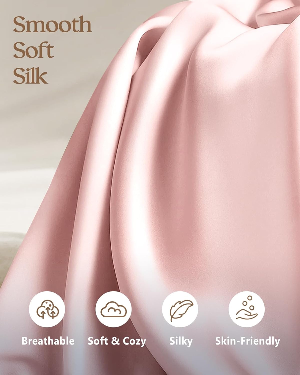 image:imageMiss Adola Silk Pillowcase 2 Pack Pillow Cases Standard Set of 2 Size 20 x 26 for Hair and Skin Smooth Soft Breathable with Hidden Zipper Cooling Pillow Covers for Sleeping Women BlackCoral Pk