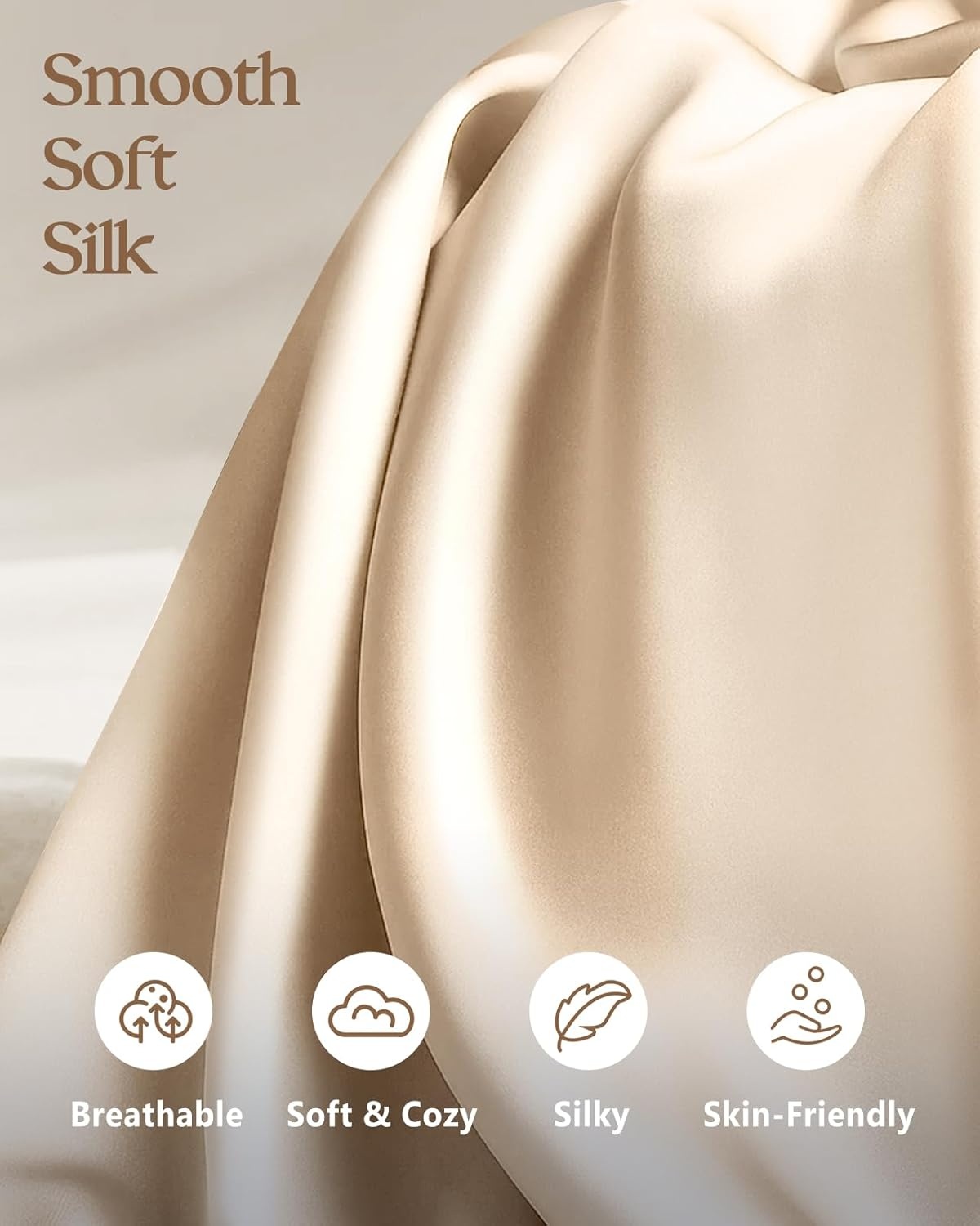 image:imageMiss Adola Silk Pillowcase 2 Pack Pillow Cases Standard Set of 2 Size 20 x 26 for Hair and Skin Smooth Soft Breathable with Hidden Zipper Cooling Pillow Covers for Sleeping Women BlackBeige