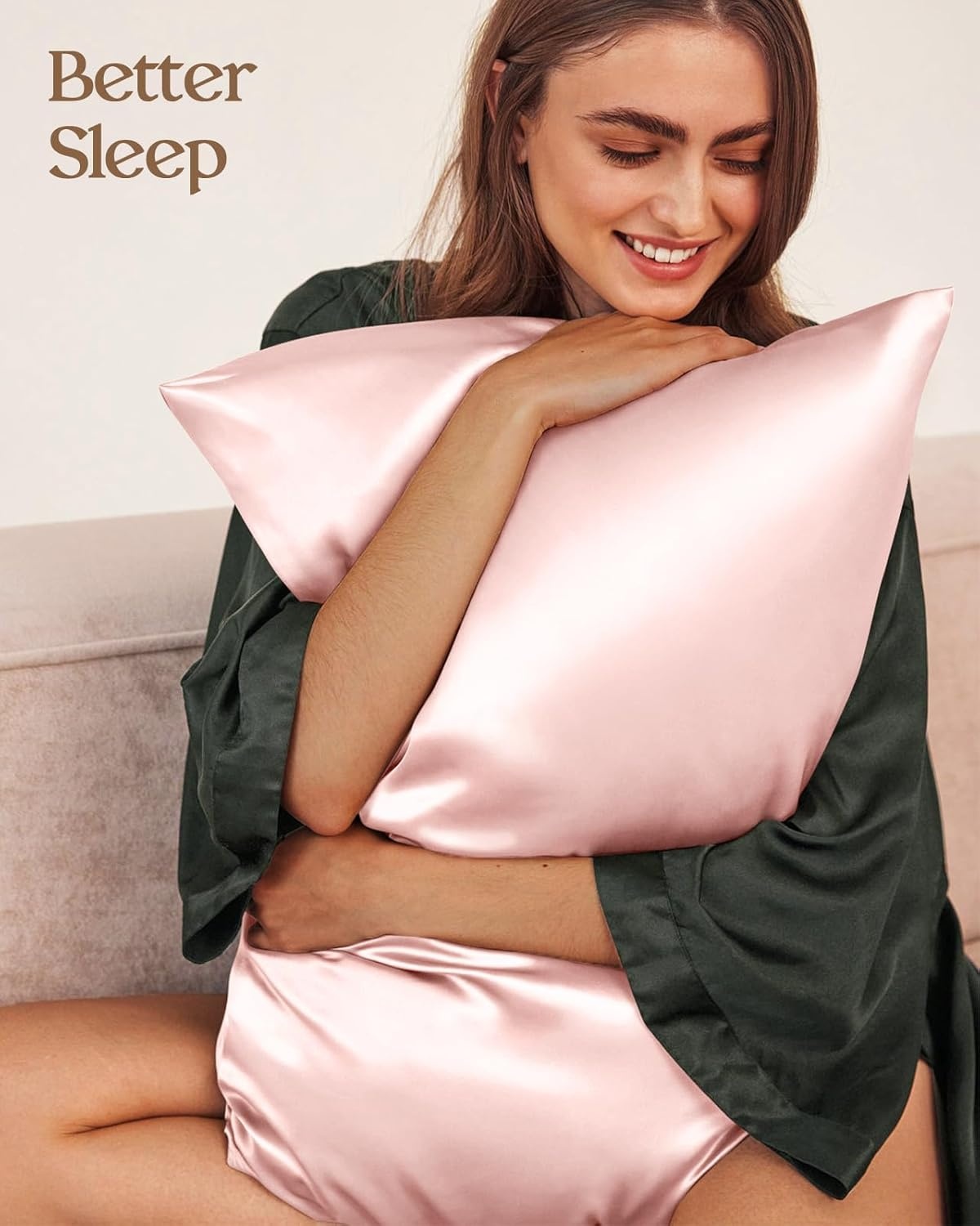 image:imageMiss Adola Silk Pillowcase 2 Pack Pillow Cases Standard Set of 2 Size 20 x 26 for Hair and Skin Smooth Soft Breathable with Hidden Zipper Cooling Pillow Covers for Sleeping Women BlackCoral Pk