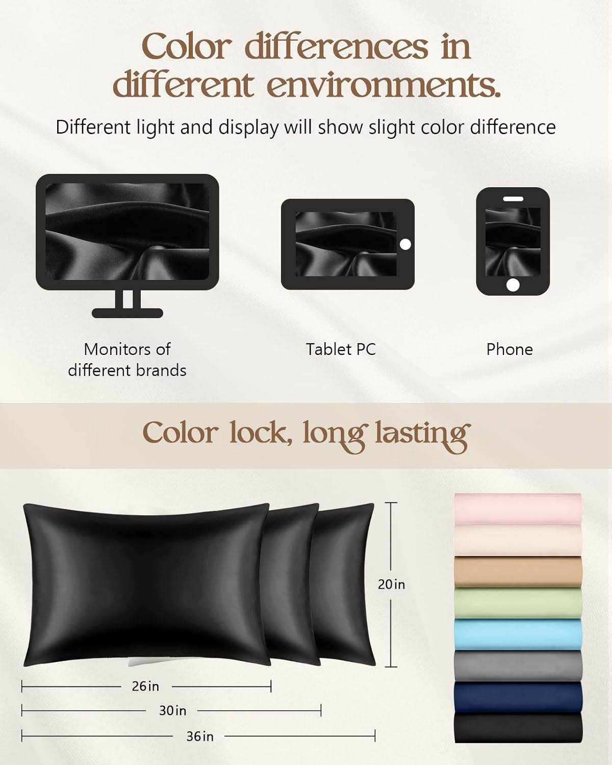 image:imageMiss Adola Silk Pillowcase 2 Pack Pillow Cases Standard Set of 2 Size 20 x 26 for Hair and Skin Smooth Soft Breathable with Hidden Zipper Cooling Pillow Covers for Sleeping Women BlackBlack