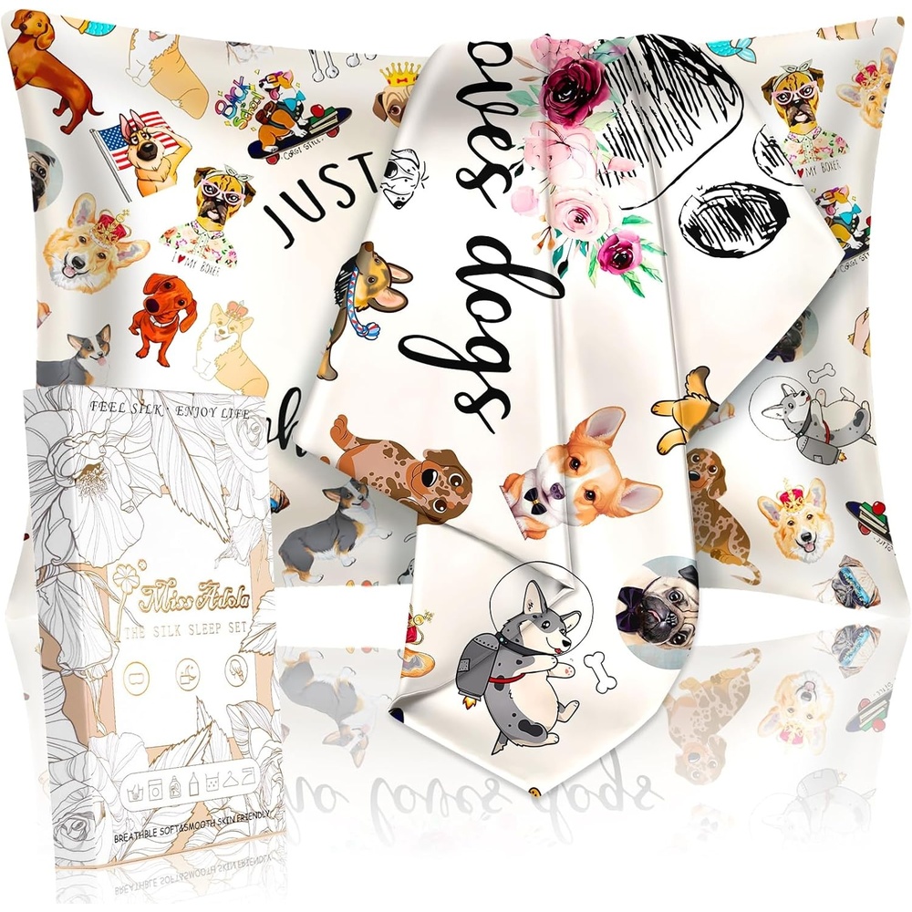 image:imageMiss Adola Silk Pillowcase 2 Pack Cute Pillow Cases 20 x 26 Standard Size Set of 2 for Hair and Skin Smooth Soft Breathable with Hidden Zipper Cooling Pillow Covers for Sleeping Mushroom BushesLittle Puppy