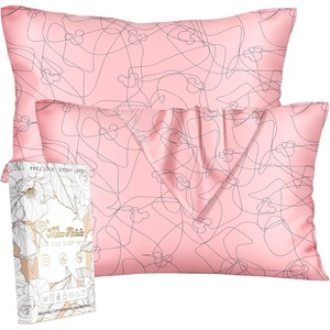 image:imageMiss Adola 2 Pack Silk Pillowcase  Standard Size 20 x 26 Inch Silky Pillow Case for Hair and Skin Soft Cute Aesthetic Bed Sleeping Pillow Cover with Zipper for Women Line Miqi