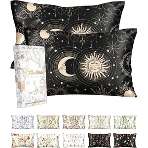 image:imageMiss Adola 2 Pack Silk Pillowcases  20x26 Inch Standard Size Silk Pillow Cases with Hidden Zipper for Women Lady Smooth Soft Breathable Cooling Design Pillowcases for Hair and Skin Green LeafBlack Star Moon