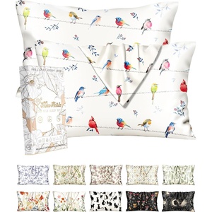 image:imageMiss Adola 2 Pack Silk Pillowcases  20x26 Inch Standard Size Silk Pillow Cases with Hidden Zipper for Women Lady Smooth Soft Breathable Cooling Design Pillowcases for Hair and Skin Green LeafWatercolor Bird