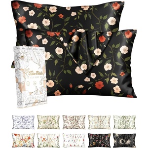 image:imageMiss Adola 2 Pack Silk Pillowcases  20x26 Inch Standard Size Silk Pillow Cases with Hidden Zipper for Women Lady Smooth Soft Breathable Cooling Design Pillowcases for Hair and Skin Green LeafBlack Flowers