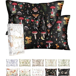 image:imageMiss Adola 2 Pack Silk Pillowcases  20x26 Inch Standard Size Silk Pillow Cases with Hidden Zipper for Women Lady Smooth Soft Breathable Cooling Design Pillowcases for Hair and Skin Green LeafBlack Mushroom