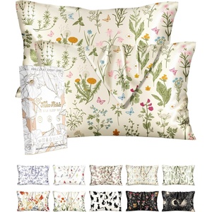image:imageMiss Adola 2 Pack Silk Pillowcases  20x26 Inch Standard Size Silk Pillow Cases with Hidden Zipper for Women Lady Smooth Soft Breathable Cooling Design Pillowcases for Hair and Skin Green LeafLeaf Flower