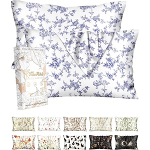 image:imageMiss Adola 2 Pack Silk Pillowcases  20x26 Inch Standard Size Silk Pillow Cases with Hidden Zipper for Women Lady Smooth Soft Breathable Cooling Design Pillowcases for Hair and Skin Green LeafBlue Bouquet