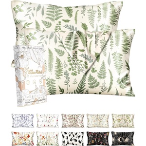 image:imageMiss Adola 2 Pack Silk Pillowcases  20x26 Inch Standard Size Silk Pillow Cases with Hidden Zipper for Women Lady Smooth Soft Breathable Cooling Design Pillowcases for Hair and Skin Green LeafGreen Leaf