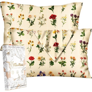 image:imageMiss Adola 2 Pack Silk Pillowcases  Standard Size 20 x 26 Inch Silky Pillow Cases for Hair and Skin Soft Smooth Cooling Aesthetic Bed Sleeping Pillow Covers with Zipper for Women Green ArtFlorets Variety