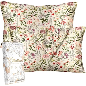 image:imageMiss Adola 2 Pack Silk Pillowcases  Standard Size 20 x 26 Inch Silky Pillow Cases for Hair and Skin Soft Smooth Cooling Aesthetic Bed Sleeping Pillow Covers with Zipper for Women Green ArtFlower Shrubs