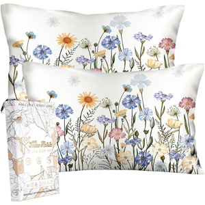 image:imageMiss Adola 2 Pack Silk Pillowcases  Standard Size 20 x 26 Inch Silky Pillow Cases for Hair and Skin Soft Smooth Cooling Aesthetic Bed Sleeping Pillow Covers with Zipper for Women Green ArtColorful Flower