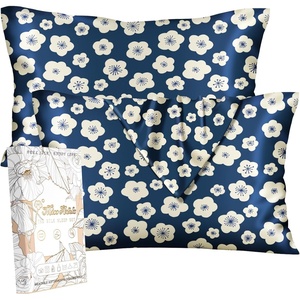 image:imageMiss Adola 2 Pack Silk Pillowcases  Standard Size 20 x 26 Inch Silky Pillow Cases for Hair and Skin Soft Smooth Cooling Aesthetic Bed Sleeping Pillow Covers with Zipper for Women Green ArtBlue White Flowers