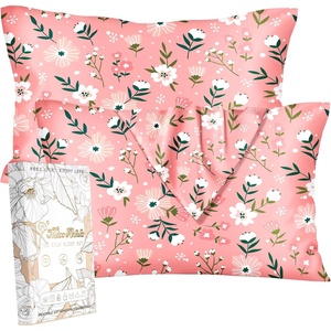 image:imageMiss Adola 2 Pack Silk Pillowcases  Standard Size 20 x 26 Inch Silky Pillow Cases for Hair and Skin Soft Smooth Cooling Aesthetic Bed Sleeping Pillow Covers with Zipper for Women Green ArtPk White Flowers