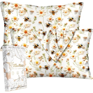 image:imageMiss Adola 2 Pack Silk Pillowcases  Standard Size 20 x 26 Inch Silky Pillow Cases for Hair and Skin Soft Smooth Cooling Aesthetic Bed Sleeping Pillow Covers with Zipper for Women Green ArtWhite Flower Bee