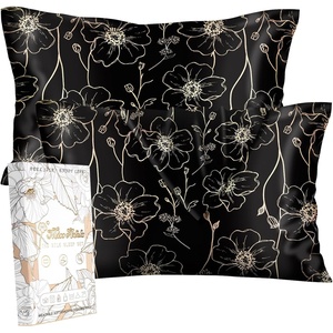 image:imageMiss Adola 2 Pack Silk Pillowcases  Standard Size 20 x 26 Inch Silky Pillow Cases for Hair and Skin Soft Smooth Cooling Aesthetic Bed Sleeping Pillow Covers with Zipper for Women Green ArtGold Line Flowers