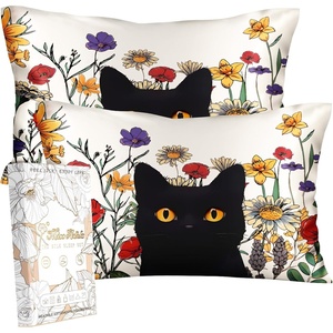 image:imageMiss Adola 2 Pack Silk Pillowcases  Standard Size 20 x 26 Inch Silky Pillow Cases for Hair and Skin Soft Smooth Cooling Aesthetic Bed Sleeping Pillow Covers with Zipper for Women Green ArtCat in Grass