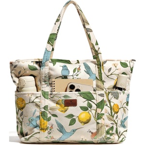 image:imageMiss Adola Aesthetic Corduroy Tote Bag  Large Travel Tote Bag for Women with Zipper Multi Pockets for Work Teacher NurseLemonbird