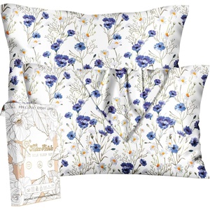 image:imageMiss Adola Silk Pillowcase 2 Pack  Cute Pillow Cases 20 x 26 Standard Size Set of 2 for Hair and Skin Smooth Soft Breathable with Hidden Zipper Cooling Pillow Covers for Sleeping Mushroom BushesBlue Daisy