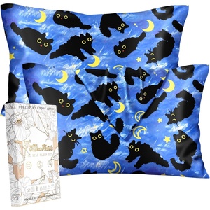 image:imageMiss Adola Silk Pillowcase 2 Pack  Cute Pillow Cases 20 x 26 Standard Size Set of 2 for Hair and Skin Smooth Soft Breathable with Hidden Zipper Cooling Pillow Covers for Sleeping Mushroom BushesBlue Moon Cat