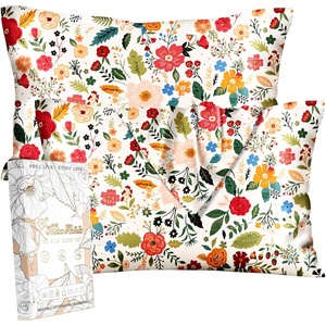 image:imageMiss Adola Silk Pillowcase 2 Pack  Cute Pillow Cases 20 x 26 Standard Size Set of 2 for Hair and Skin Smooth Soft Breathable with Hidden Zipper Cooling Pillow Covers for Sleeping Mushroom BushesBeige Floral