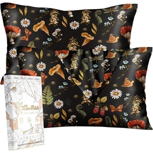 image:imageMiss Adola Silk Pillowcase 2 Pack  Cute Pillow Cases 20 x 26 Standard Size Set of 2 for Hair and Skin Smooth Soft Breathable with Hidden Zipper Cooling Pillow Covers for Sleeping Mushroom BushesMushroom Plants