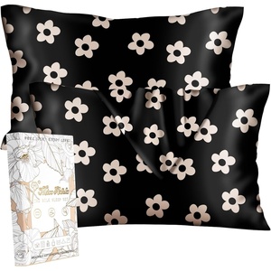 image:imageMiss Adola Silk Pillowcase 2 Pack  Cute Pillow Cases 20 x 26 Standard Size Set of 2 for Hair and Skin Smooth Soft Breathable with Hidden Zipper Cooling Pillow Covers for Sleeping Mushroom BushesBlack Flower