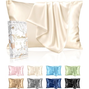 image:imageMiss Adola Silk Pillowcase 2 Pack  Pillow Cases Standard Set of 2 Size 20 x 26 for Hair and Skin Smooth Soft Breathable with Hidden Zipper Cooling Pillow Covers for Sleeping Women BeigeBeige