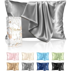 image:imageMiss Adola Silk Pillowcase 2 Pack  Pillow Cases Standard Set of 2 Size 20 x 26 for Hair and Skin Smooth Soft Breathable with Hidden Zipper Cooling Pillow Covers for Sleeping Women BlackLight Grey