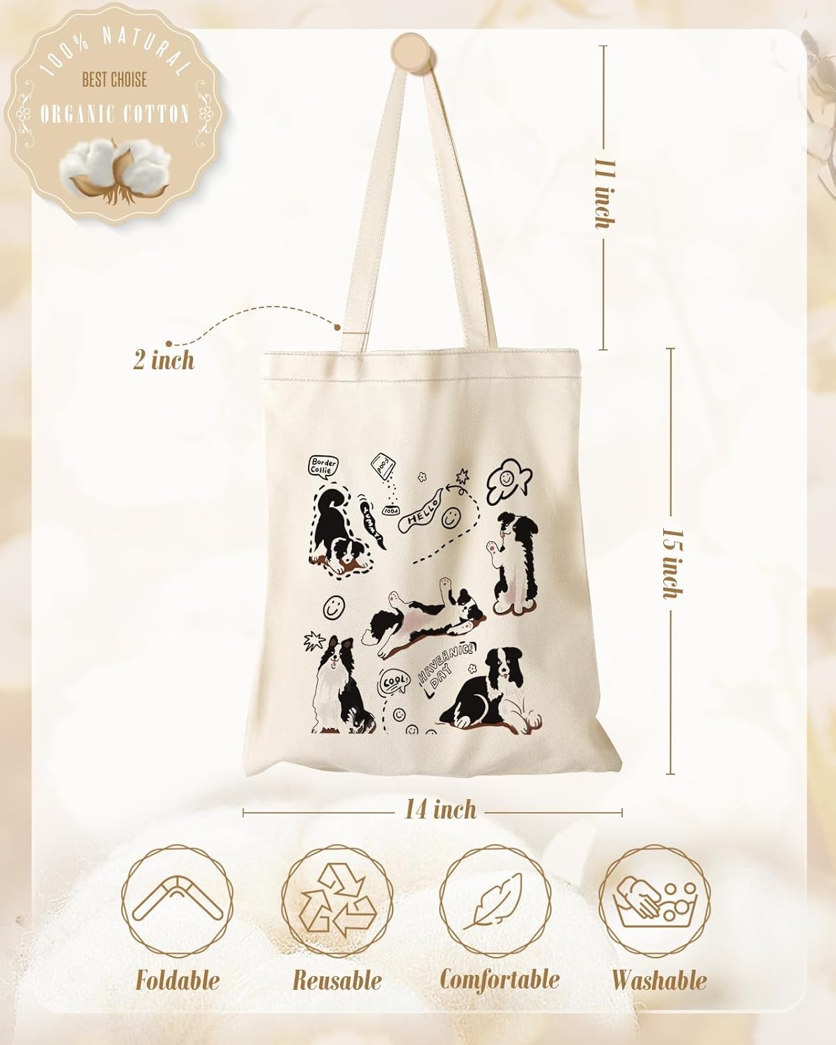 image:imageMiss Adola Aesthetic Canvas Tote Bag for Women Sturdy Cloth Cotton Totes Bag with Pattern Shoulder Bag for Shopping Grocery Gym Dogs