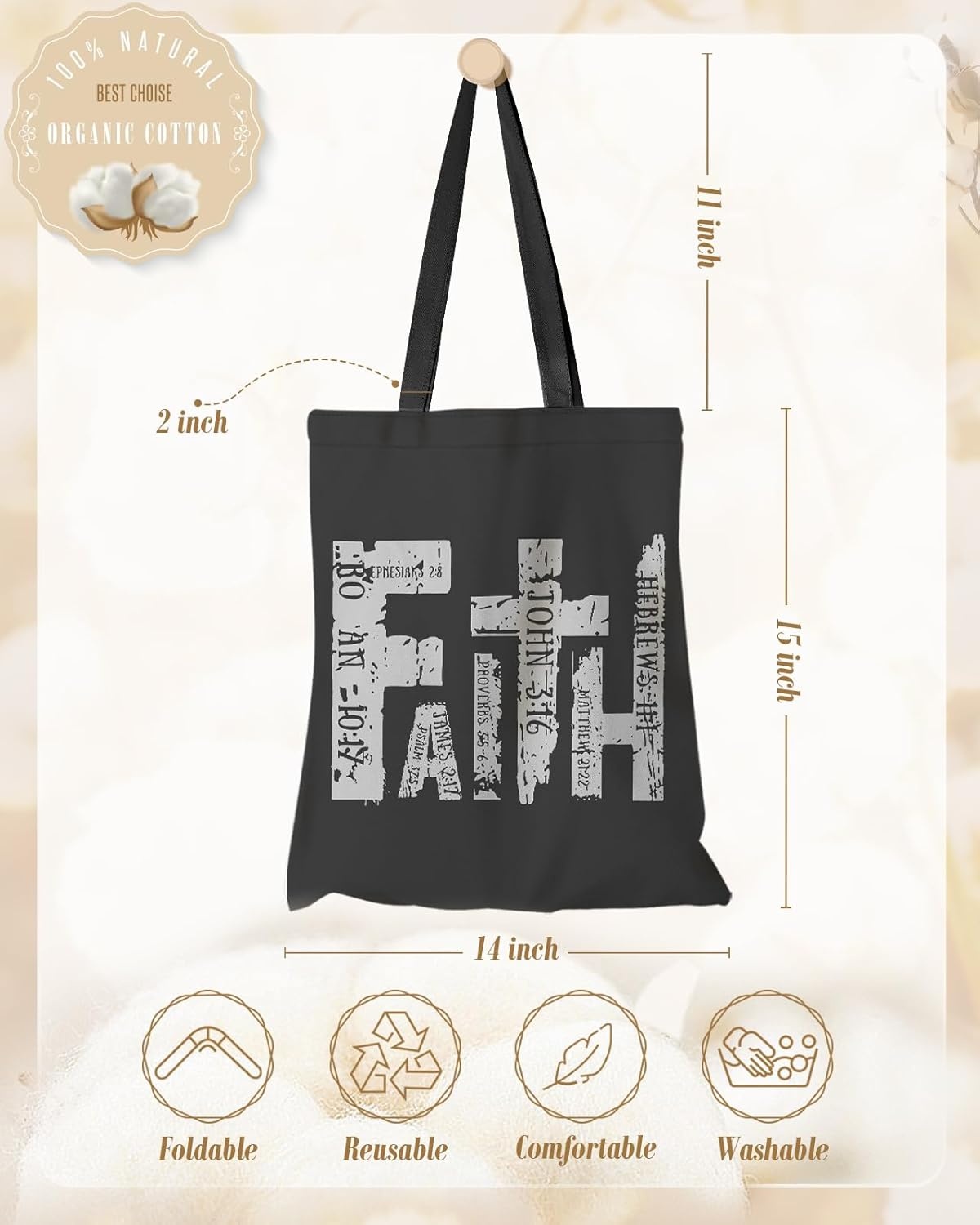 image:imageMiss Adola Aesthetic Canvas Tote Bag for Women Sturdy Cloth Cotton Totes Bag with Pattern Shoulder Bag for Shopping Grocery Gym Grey Word Graffiti Faith