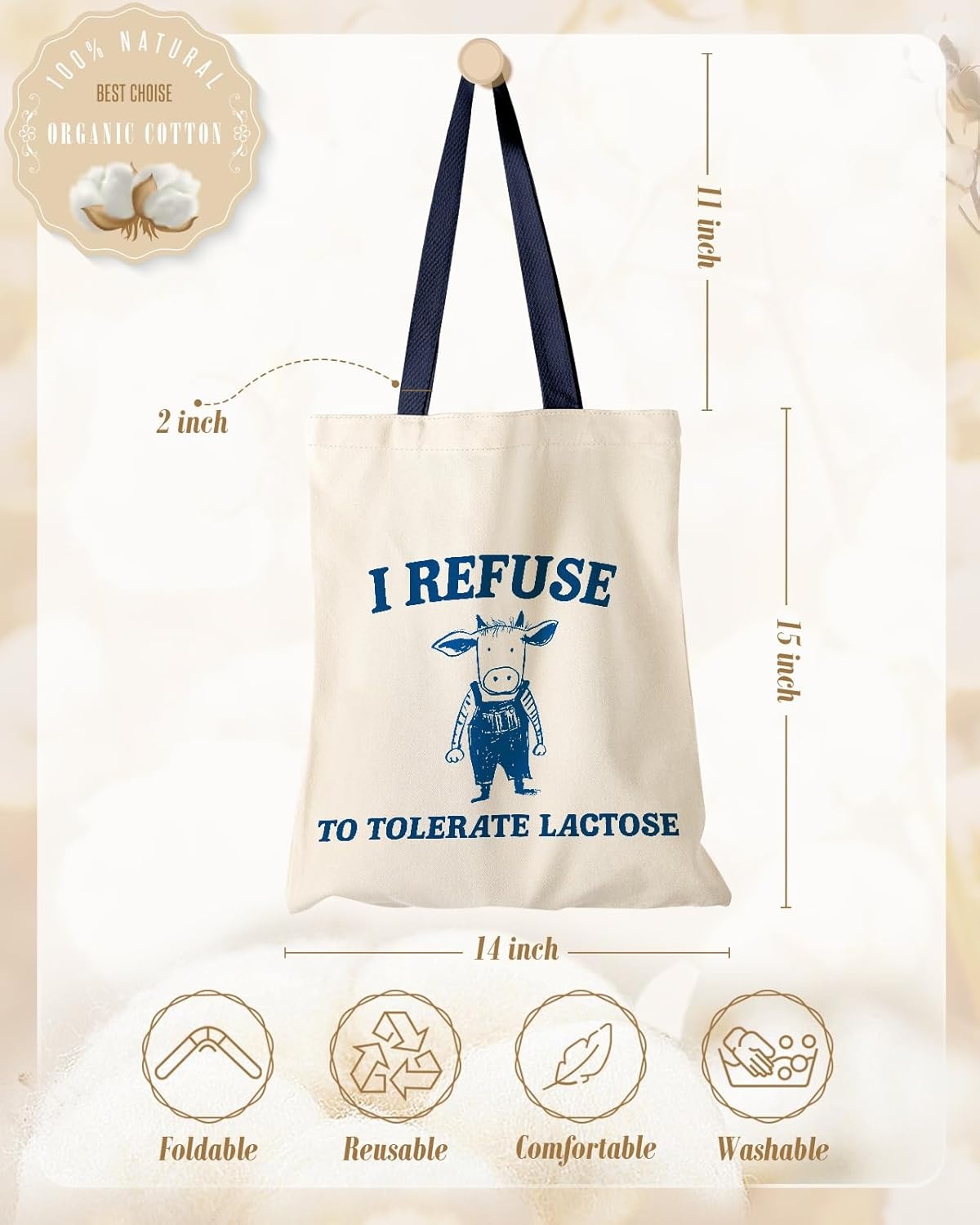 image:imageMiss Adola Aesthetic Canvas Tote Bag with Inner Pocket for Women Cloth Cotton Totes Bag with Pattern for Shopping Gym Leggings Cow