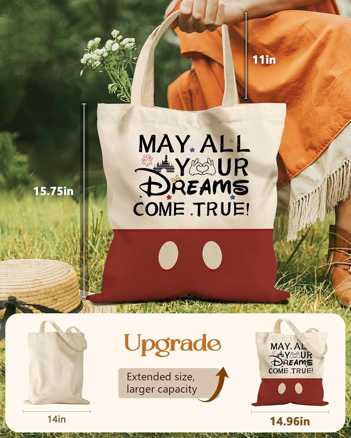 image:imageMiss Adola Aesthetic Tote Bag with Magnetic Buckle and Zipper Inner Pocket for Women Lady Cloth Cotton Tote Bag for Gym Work Travel Shopping Red Ball
