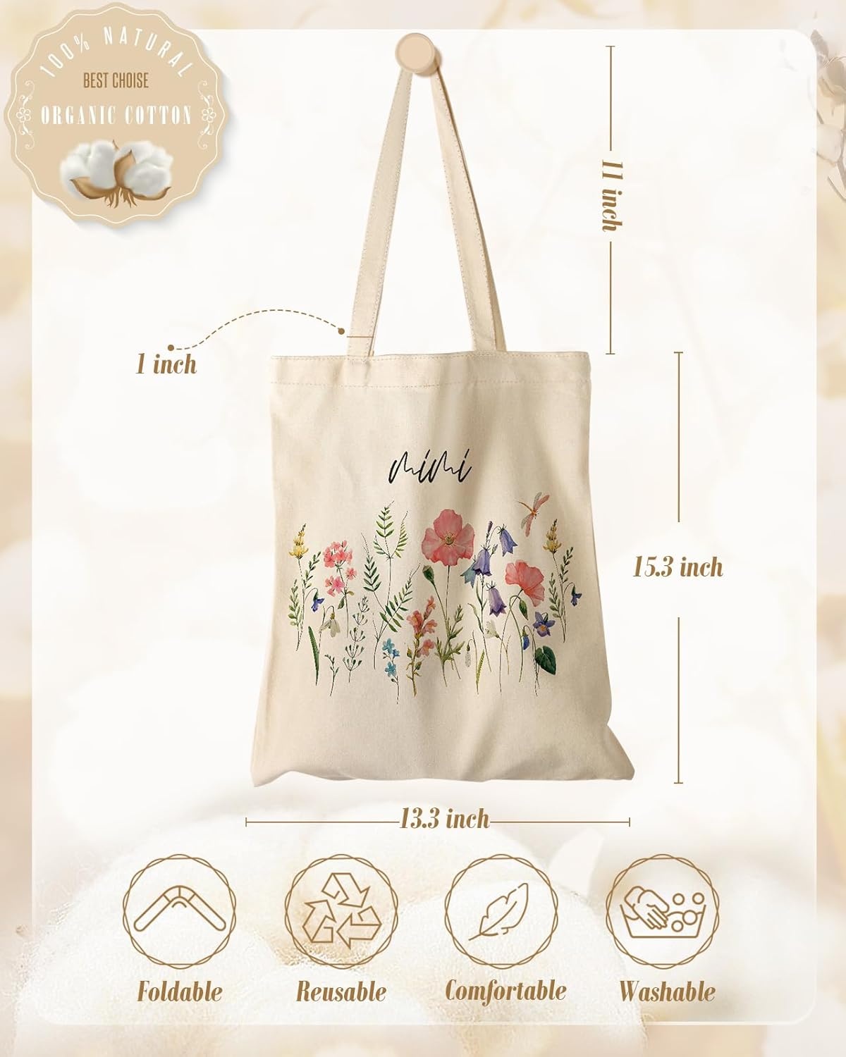 image:imageMiss Adola Canvas Mama Tote Bag for Women Aesthetic Cute Tote Bag Grandma Appreciation Resuable Shoulder Bag for DailyMimi Flowers