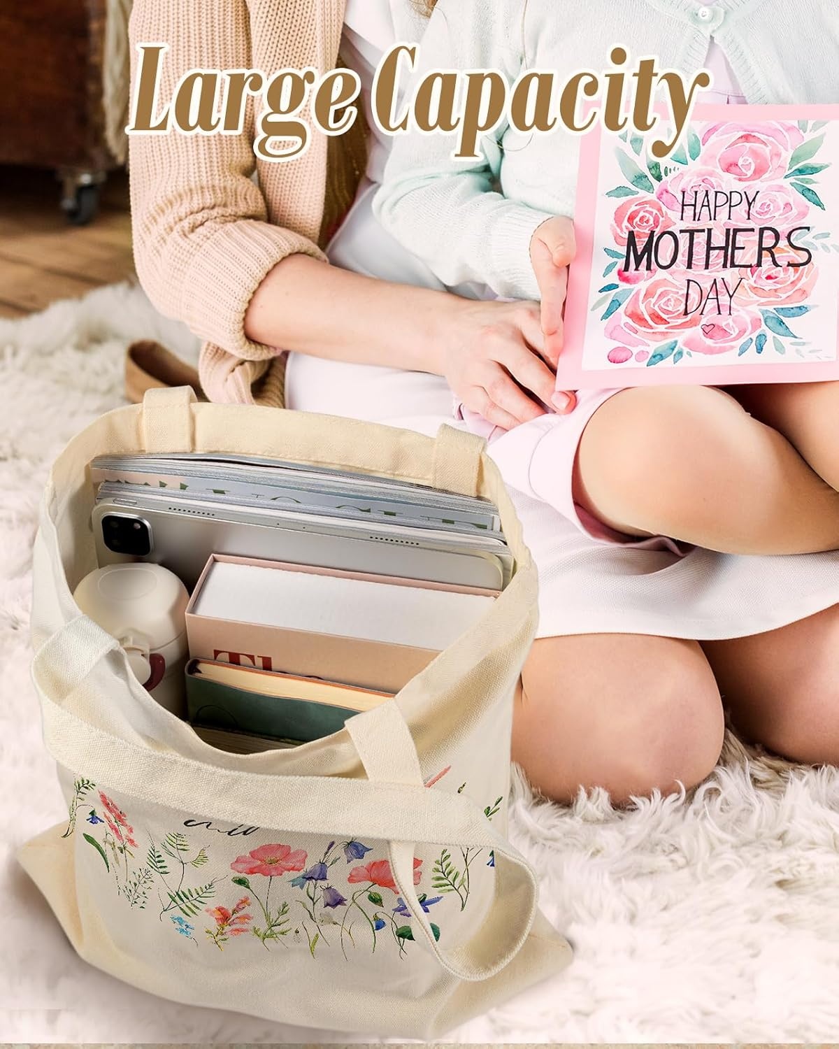image:imageMiss Adola Canvas Mama Tote Bag for Women Aesthetic Cute Tote Bag Grandma Appreciation Resuable Shoulder Bag for DailyMimi Flowers
