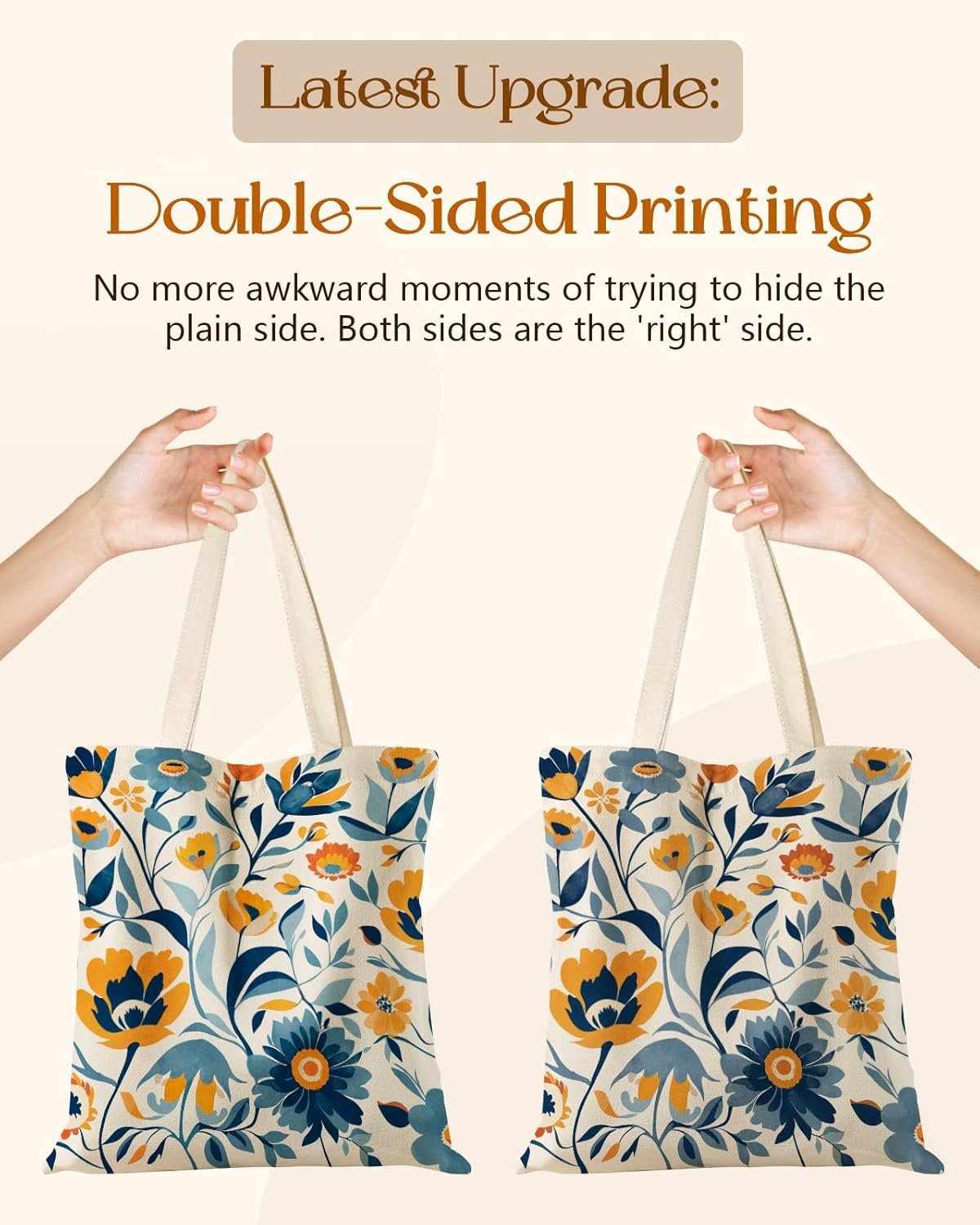 image:imageMiss Adola Canvas Tote Bag for Women Aesthetic Canvas Bag with Zipper Cute Stylish Reusable Shoulder Totes for Shopping Work Daily Vacation Bianfu FlowerBlue Yellow Flower
